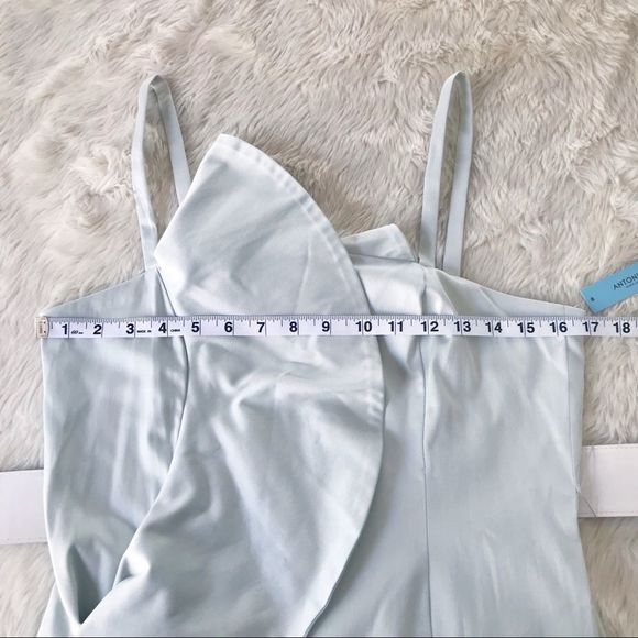 ANTONIO MELANI Draped Midi Dress Sleeveless Sheath Ruffle Mint Green Size 8 New - Picture 11 of 16